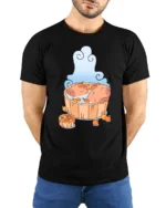Chilling Capybara Hot Tub Citrus Zen Aesthetic Graphic Tee - model wearing black tee with hands behind back