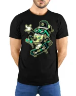 Retro Gaming Skater Rebel Console Cool Graphic Tshirt - model wearing black tee with hands behind back