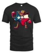 Aggressive Texas Lone Star Boxing Cowboy Mascot Graphic Tee - black t-shirt on white background