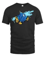 Entertaining Wind Up Blue Bomb Walking Retro Graphic Tee - black t-shirt on white background