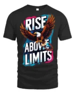 Inspiring Rise Above Limits Bald Eagle Motivation Graphic Tee - black t-shirt on white background