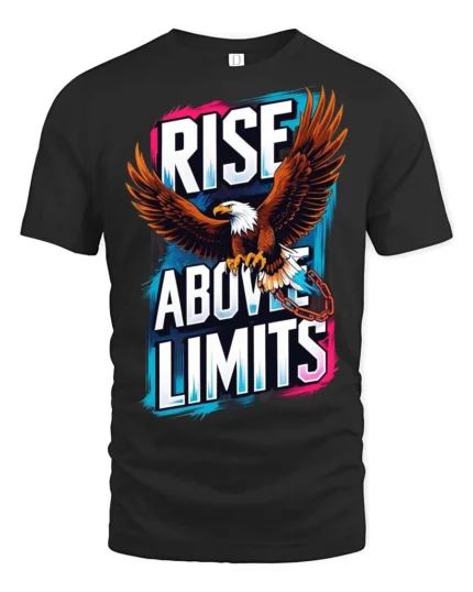 Inspiring Rise Above Limits Bald Eagle Motivation Graphic Tee - black t-shirt on white background