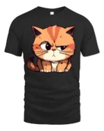 Adorable Grumpy Orange Tabby Cat Kitten Funny Graphic Tee - black t-shirt on white background