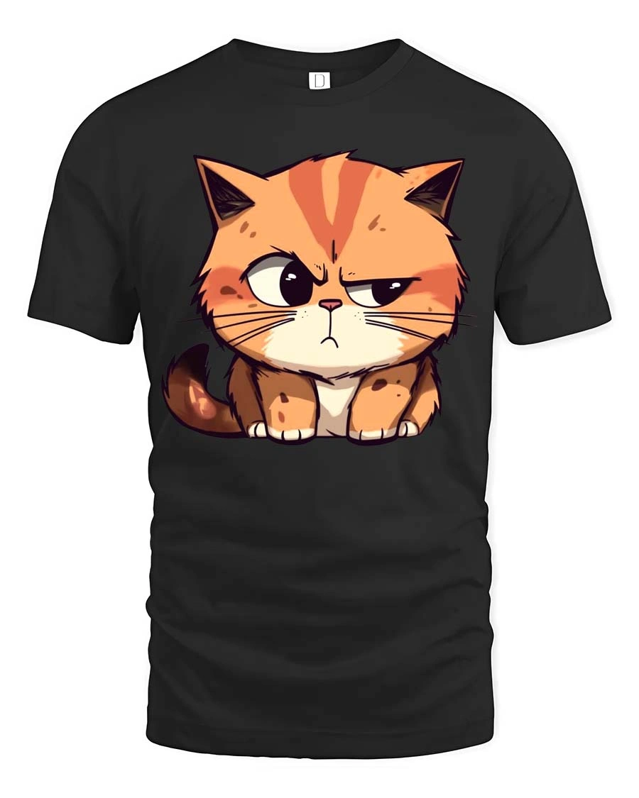 Adorable Grumpy Orange Tabby Cat Kitten Funny Graphic Tee - 1 Adorable Grumpy Orange Tabby Cat Kitten Funny Graphic Tee - black t-shirt on white background