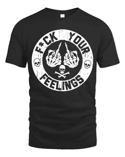 Aggressive Skeleton Fuck Your Feelings Rebel Graphic Tee - black t-shirt on white background