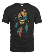 Mystical Dreamcatcher Humpback Whale Sea Waves Graphic Tee - black t-shirt on white background