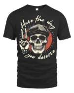Have The Day You Deserve Retro Skull Graphic Tee - black t-shirt on white background