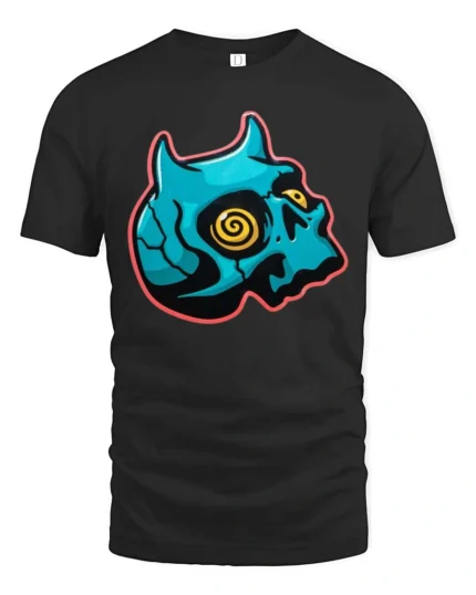Hypnotic Cyberpunk Horned Devil Skull Trippy Graphic Tee - black t-shirt on white background