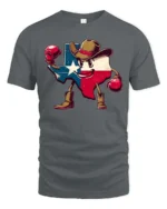 Aggressive Texas Lone Star Boxing Cowboy Mascot Graphic Tee - gray t-shirt on white background