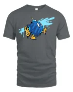 Entertaining Wind Up Blue Bomb Walking Retro Graphic Tee - gray t-shirt on white background