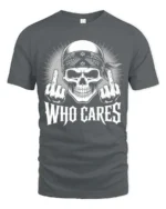 Edgy Outlaw Skeleton Flipping The Bird Badass Graphic Tee - gray t-shirt on white background