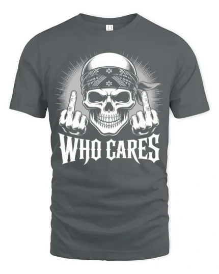 Edgy Outlaw Skeleton Flipping The Bird Badass Graphic Tee - gray t-shirt on white background