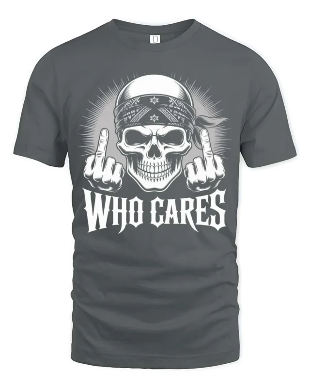 Edgy Outlaw Skeleton Flipping The Bird Badass Graphic Tee - gray t-shirt on white background
