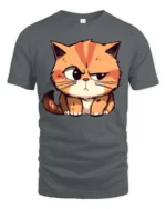 Adorable Grumpy Orange Tabby Cat Kitten Funny Graphic Tee - gray t-shirt on white background