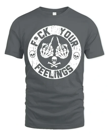 Aggressive Skeleton Fuck Your Feelings Rebel Graphic Tee - gray t-shirt on white background