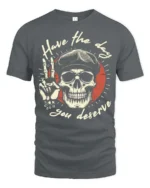 Have The Day You Deserve Retro Skull Graphic Tee - gray t-shirt on white background