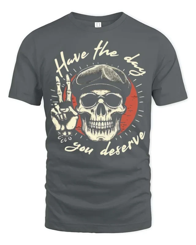 Have The Day You Deserve Retro Skull Graphic Tee - gray t-shirt on white background