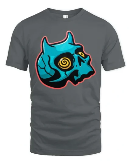 Hypnotic Cyberpunk Horned Devil Skull Trippy Graphic Tee - gray t-shirt on white background