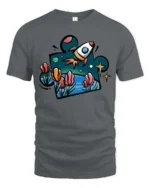 Enchanting Outer Space Rocket Ship Puzzle Piece Graphic Tee - gray t-shirt on white background