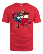 Aggressive Texas Lone Star Boxing Cowboy Mascot Graphic Tee - red t-shirt on white background