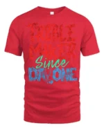 Amusing Troublemaker Since Day One Slingshot Graphic Tee - red t-shirt on white background