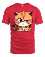 Adorable Grumpy Orange Tabby Cat Kitten Funny Graphic Tee - red t-shirt on white background