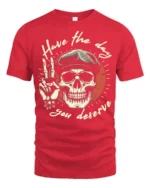 Have The Day You Deserve Retro Skull Graphic Tee - red t-shirt on white background