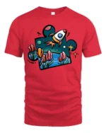 Enchanting Outer Space Rocket Ship Puzzle Piece Graphic Tee - red t-shirt on white background