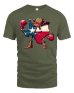 Aggressive Texas Lone Star Boxing Cowboy Mascot Graphic Tee - military green t-shirt on white background