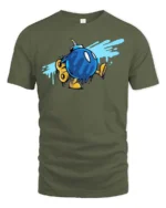 Entertaining Wind Up Blue Bomb Walking Retro Graphic Tee - military green t-shirt on white background