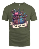 Amusing Dat Loot Tho RPG Gaming Backpack Graphic Tee - military green t-shirt on white background