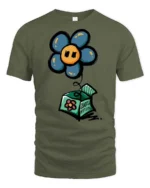 Enchanting Jack In The Box Flower Pop Art Graphic Tee - military green t-shirt on white background
