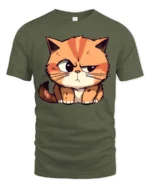 Adorable Grumpy Orange Tabby Cat Kitten Funny Graphic Tee - military green t-shirt on white background