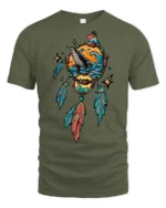 Mystical Dreamcatcher Humpback Whale Sea Waves Graphic Tee - military green t-shirt on white background