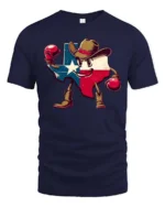 Aggressive Texas Lone Star Boxing Cowboy Mascot Graphic Tee - navy t-shirt on white background