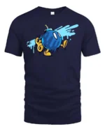 Entertaining Wind Up Blue Bomb Walking Retro Graphic Tee - navy t-shirt on white background