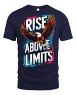Inspiring Rise Above Limits Bald Eagle Motivation Graphic Tee - navy t-shirt on white background