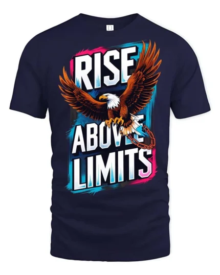 Inspiring Rise Above Limits Bald Eagle Motivation Graphic Tee - navy t-shirt on white background