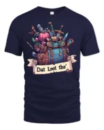 Amusing Dat Loot Tho RPG Gaming Backpack Graphic Tee - navy t-shirt on white background