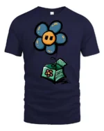 Enchanting Jack In The Box Flower Pop Art Graphic Tee - navy t-shirt on white background