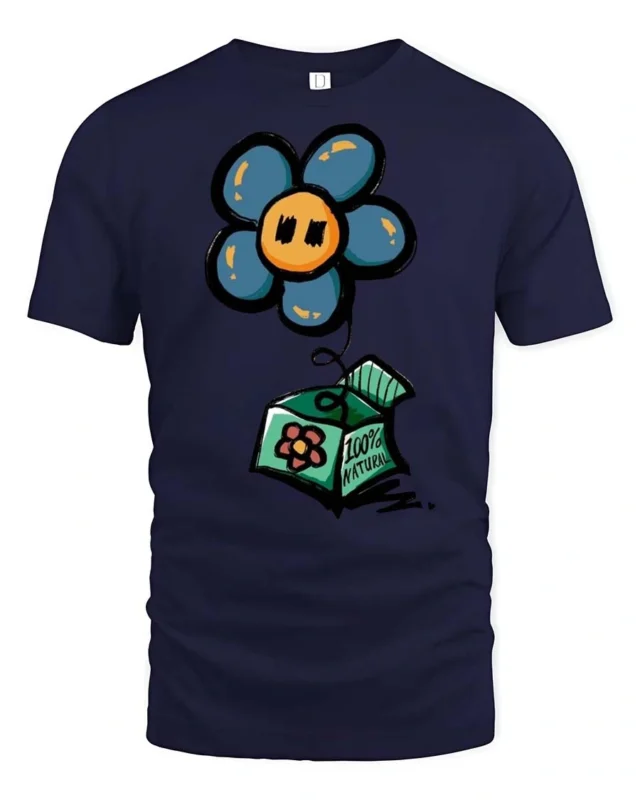Enchanting Jack In The Box Flower Pop Art Graphic Tee - navy t-shirt on white background