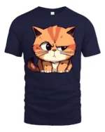 Adorable Grumpy Orange Tabby Cat Kitten Funny Graphic Tee - navy t-shirt on white background