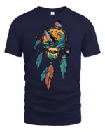 Mystical Dreamcatcher Humpback Whale Sea Waves Graphic Tee - navy t-shirt on white background