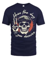 Have The Day You Deserve Retro Skull Graphic Tee - navy t-shirt on white background