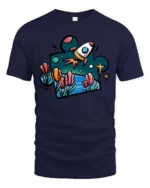 Enchanting Outer Space Rocket Ship Puzzle Piece Graphic Tee - navy t-shirt on white background