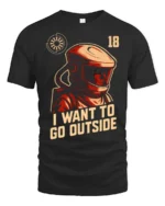 Intriguing I Want To Go Outside Astronaut Graphic Tee - black t-shirt on white background
