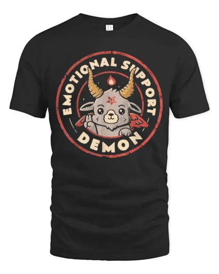 Adorable Emotional Support Demon Baphomet Cute Graphic Tee - black t-shirt on white background