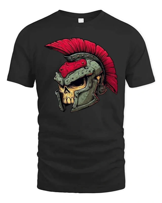 Spartan Skull Roman Helmet Warrior Graphic Tee - black t-shirt on white background