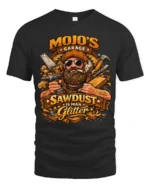 Mojo’s Garage Sawdust Is Man Glitter Soft Tshirt - black t-shirt on white background