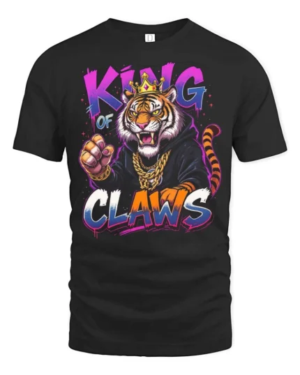 King Of Claws Tiger Crown Hip Hop Graphic Tee - black t-shirt on white background